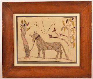 Rare Early 19th C. Hand Drawn & Colored Leopard
