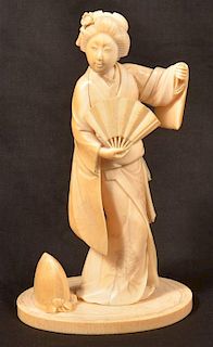 19th Century Oriental Carved Figure of a Geisha.