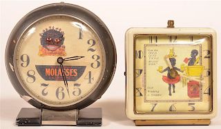 2 Advertising Black Memorabilia Alarm Clocks.