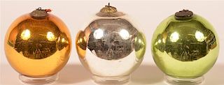 3 Antique  Blown Glass Ball Form German Kugels.