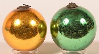 2 Antique  Blown Glass Ball Form German Kugels.