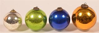 4 Antique  Blown Glass Ball Form German Kugels.