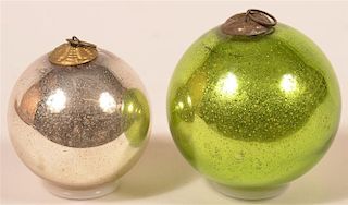 2 Antique  Blown Glass Ball Form German Kugels.