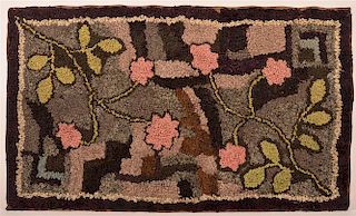 Floral and Geometric Pattern Hooked Rug.