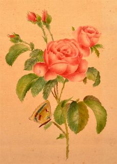 Mid 19th C. Theorem on Velvet w/ Butterfly & Rose
