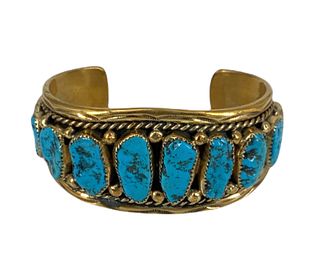 Gold Tone Southwestern Style Cuff With Turquoise Stones