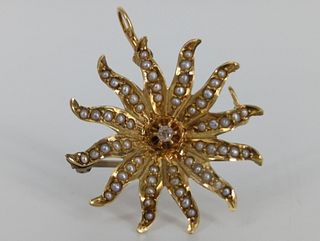 Victorian 14kt Gold Starburst Pin/Pendant