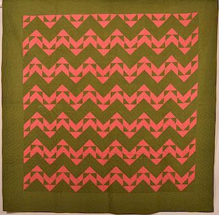 1900s Geometric Zig Zag Pattern Patchwork Quilt