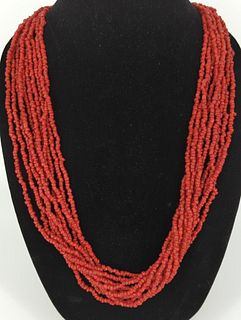 Multi-Strand Coral Beaded Necklace