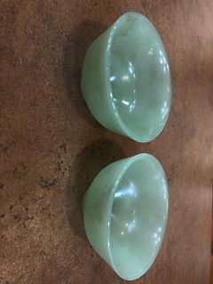 Two Small Green Jade Bowls