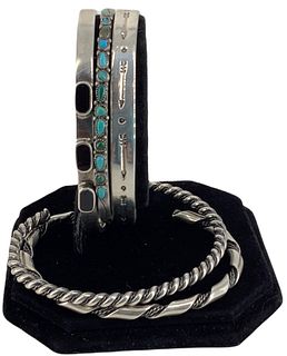 Five Sterling Silver Southwestern Style Bracelets