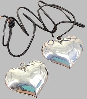 Two Matching Sterling Silver Puffed Heart Pendents
