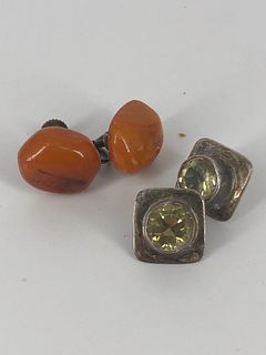 Two Pairs Vintage Sterling and Stone Earrings