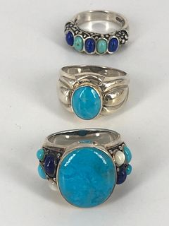 Three Sterling Silver & Semi-Precious Stone Rings