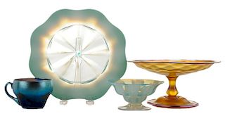 Four Tiffany Glass Iridescent and