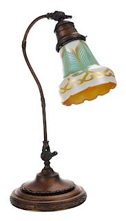 Goose-Neck Desk Lamp with Quezal Glass