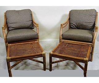 SET OF 4 MCGUIRE TARGET BACK ARMCHAIRS & OTTOMANS