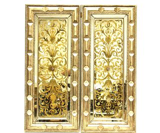 PAIR OF SILVER GILT MIRRORED HANGING PANELS