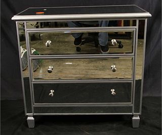 MIRRORED THREE DRAWER BEDSIDE CHEST