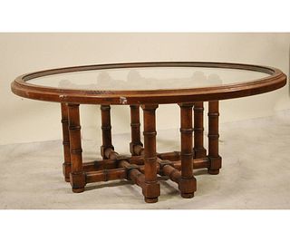 VINTAGE OVAL GLASS FAUX BAMBOO COFFEE TABLE
