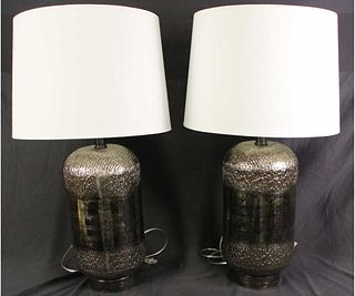 PAIR OF PAINTED CERAMIC TABLE LAMPS
