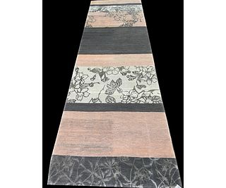 CONTEMPORARY GRAY AND PINK WOOL AND SILK RUG