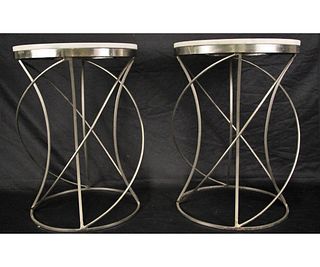 PAIR OF METAL AND MARBLE ACCENT TABLES