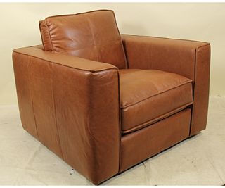 BROWN LEATHER SWIVEL CLUB CHAIR