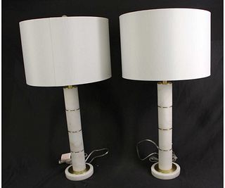 PAIR OF MARBLE COLUMN TABLE LAMPS