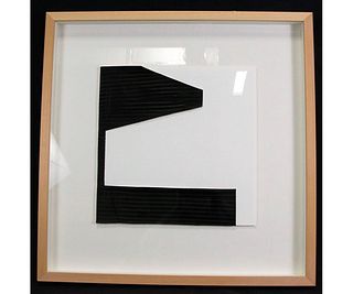 FRAMED BLACK AND WHITE ABSTRACT PAINTING