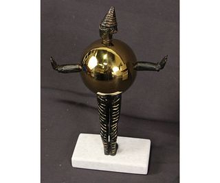 ABSTRACT METAL CLOWN SCULPTURE ON MARBLE BASE