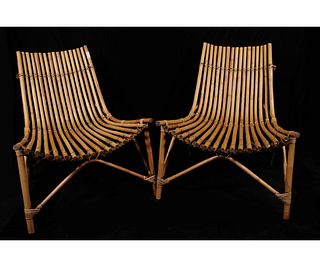 PAIR OF BAMBOO LOUNGING CHAIRS