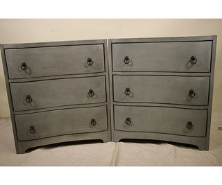 PAIR OF CURVED BROOKSTONE THREE DRAWER CHESTS