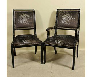 SET OF TEN MARGE CARSON SILK DINING CHAIRS