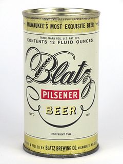 1950 Blatz Pilsner Beer 12oz Flat Top Can 39-08, Milwaukee, Wisconsin