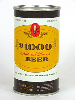 1953 One Thousand Dollar Beer 12oz Flat Top Can 109-12, Milwaukee, Wisconsin