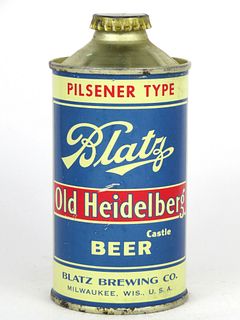 1938 Blatz Old Heidelberg Beer 12oz Low Profile Cone Top Can 153-18, Milwaukee, Wisconsin