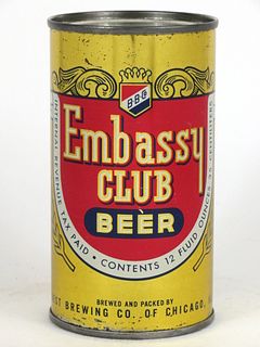 1961 Embassy Club Beer 12oz Flat Top Can 59-31.2, Chicago, Illinois