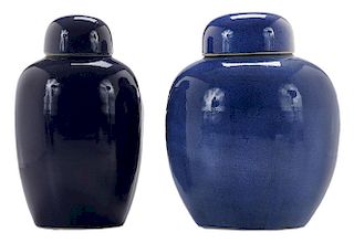 Two Powder Blue Covered Jars