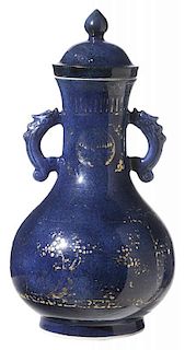 Pear-Shaped Powder Blue Covered Vase