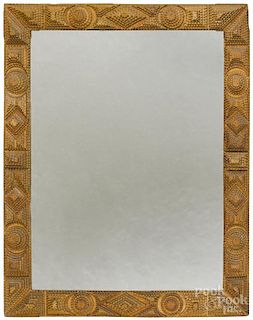 Tramp art carved mirror, ca. 1900, overall - 34'' x 26 3/4''.