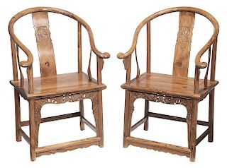 Pair of Chinese Carved Hardwood