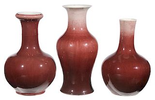 Three Copper-Red Glazed Vases