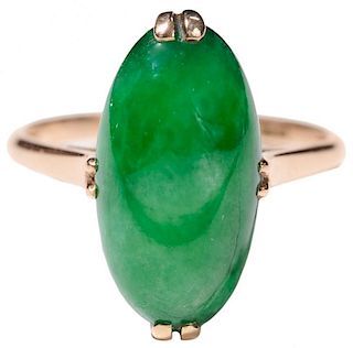 14K Gold and Green Jadite Ring