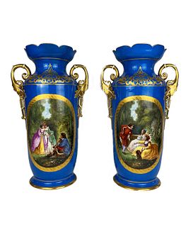 Pair Old Paris Porcelain Mantle Vases