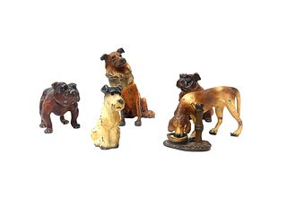 Lot of Five Patinated Austrian Bronze Dog