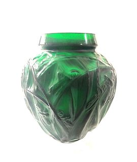 R. Lalique Green Glass Sauterelles Vase