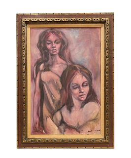 20th Century Painting "Portrait of Two Womans" 