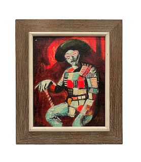 20th Century Painting of Harlequin Signed in Monogram