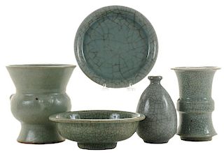 Five Guanyao Type Vases and Dishes